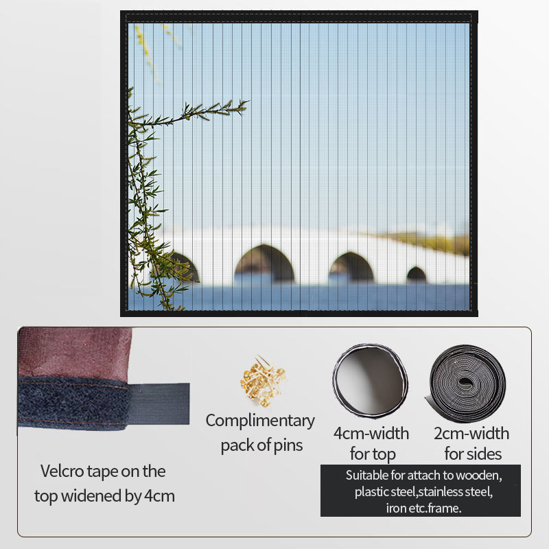 Mesh Window Screen Adjustable Anti-Mosquito Net Summer Invisible Window Curtain Insect Fly Bug Net Screen Moustiquaire Fenetre: Black Stripe Curtain / W130 X H150cm