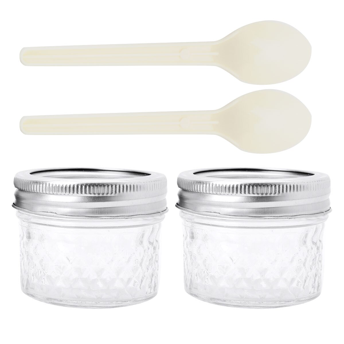 2Pcs 4oz(120ml) Wide Mouth Glass Mason Jars with Lids Bands and Spoons Jam Honey Foods Bottle Container For Wedding Shower Favor: Default Title
