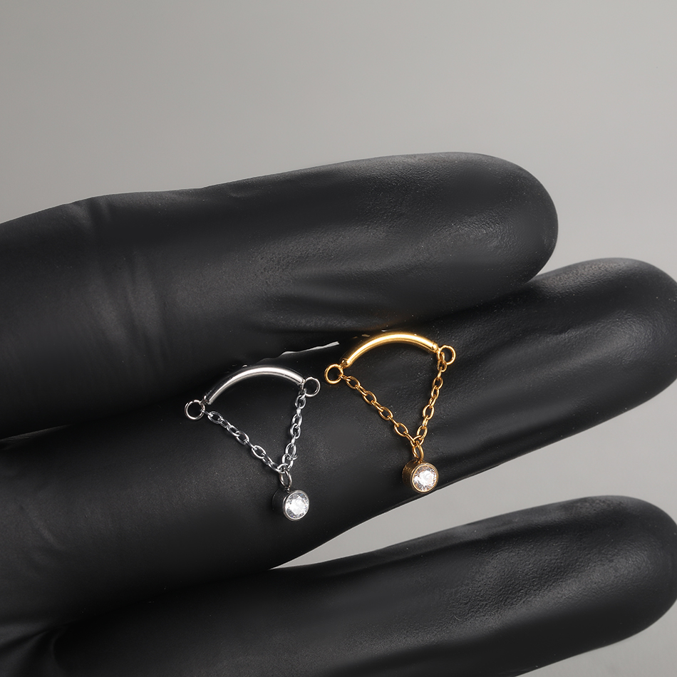 Pendientes de titanio para cartílago de la oreja, Piercings de rosca interna, perno de hélice oculto, cadena drapeada CZ, joyería con parte posterior plana, 16G, 1 ud./5 uds.