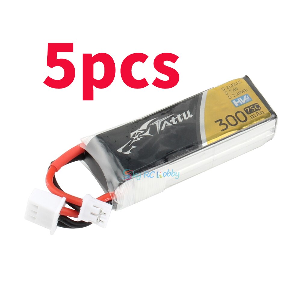 Tattu-batterie Tattu 300mAh 7.6V 75C 2S1P 2S Lipo avec connecteur JST PHR JST-PHR: 5pcs