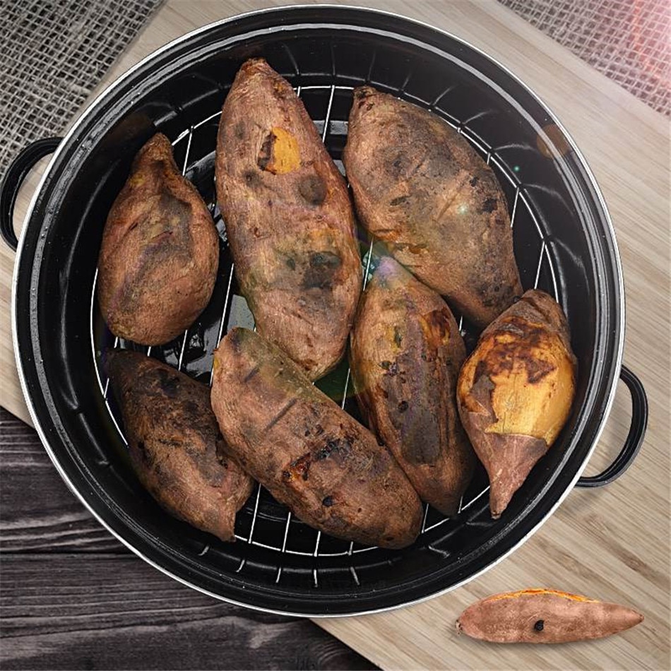 VOGVIGO Round Enamel Roaster Tin with Lid Oven Roasting Baking Dish Tray Cooking Kitchen Tool Cookware