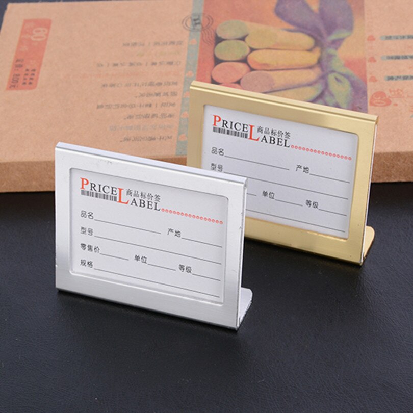 Kleine Maat L Vorm Aluminium Tafel Teken Prijskaartje Label Display Stand Prijs Papier Kaarthouder Voor Supermarkt, cadeau winkel
