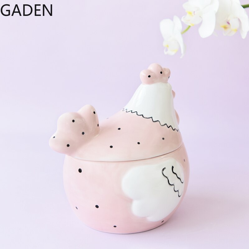 Cute Garden Chicken Storage Jar Cartoon Pink Storage Ornaments Ceramic Living Room Home Decoration Jar Kitchen Storage