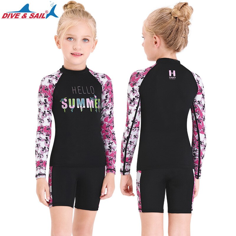 Piger dykkerhud surf badedragt todelt badetøj lycra langærmet våddragt rash guard surfing scuba surfing dragt badedragt sun uv: M150011k- a / Xl