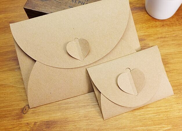 10pcs Heart Kraft Paper Envelopes Vintage Craft Paper Envelopes Stationery Set Postcard Photo Packaging