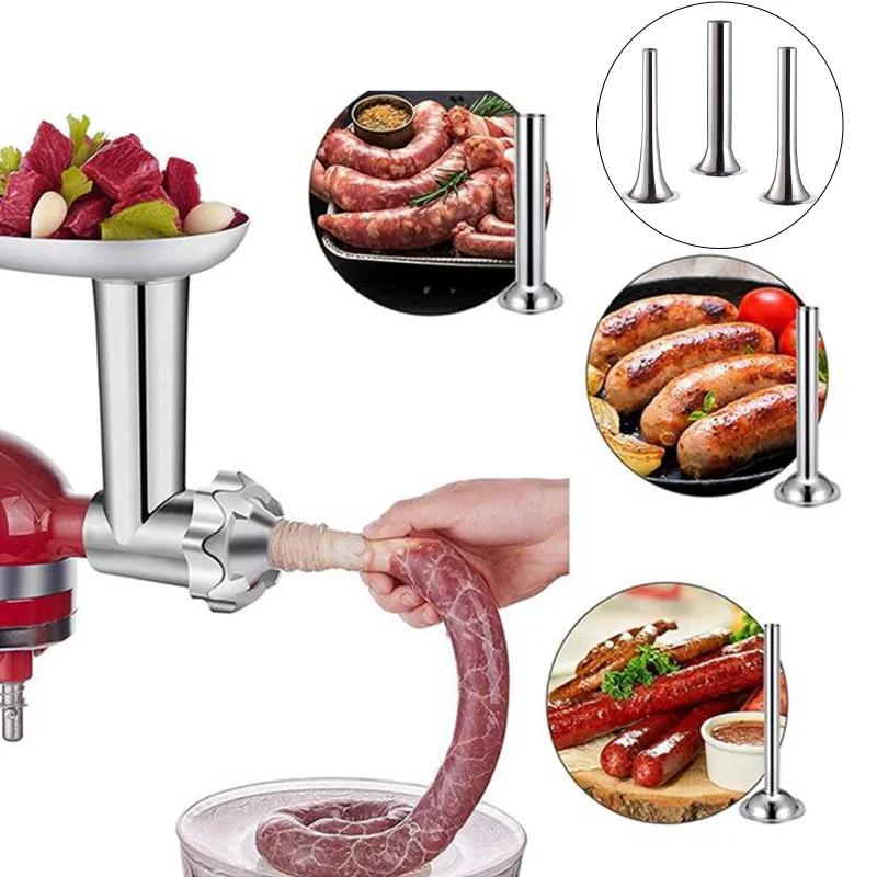 1pc kjøttkvern klyster tilbehør pølse trakt rustfritt stål forlenget bue klyster rør stor medium og liten