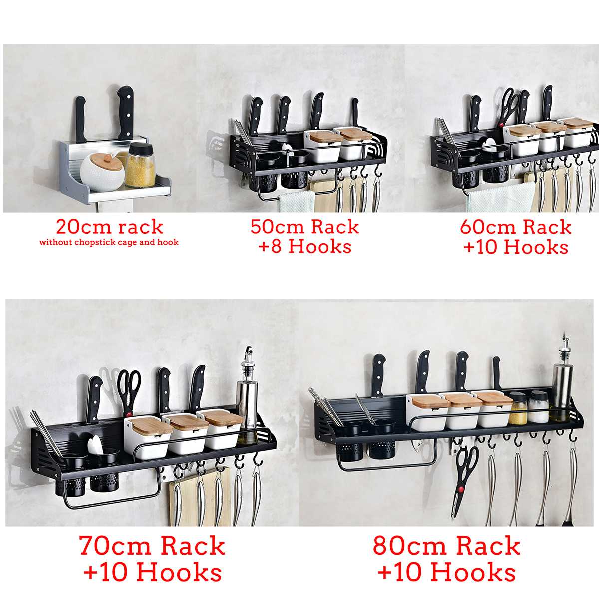 Wall-Mount Spice Racks Aluminum Kitchen Organizer Storage Shelves Utensil Spoon Hanger Hook Kitchen Gadgets Accessories Supplies