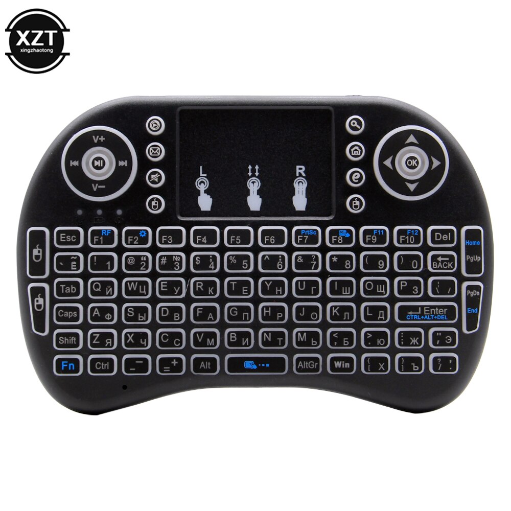 Miniteclado I8 retroiluminado, 2,4G, con Control remoto, inglés, ruso, Air Mouse, inalámbrico, para ordenador portátil, TV BOX, Touchpad, USB: Verde