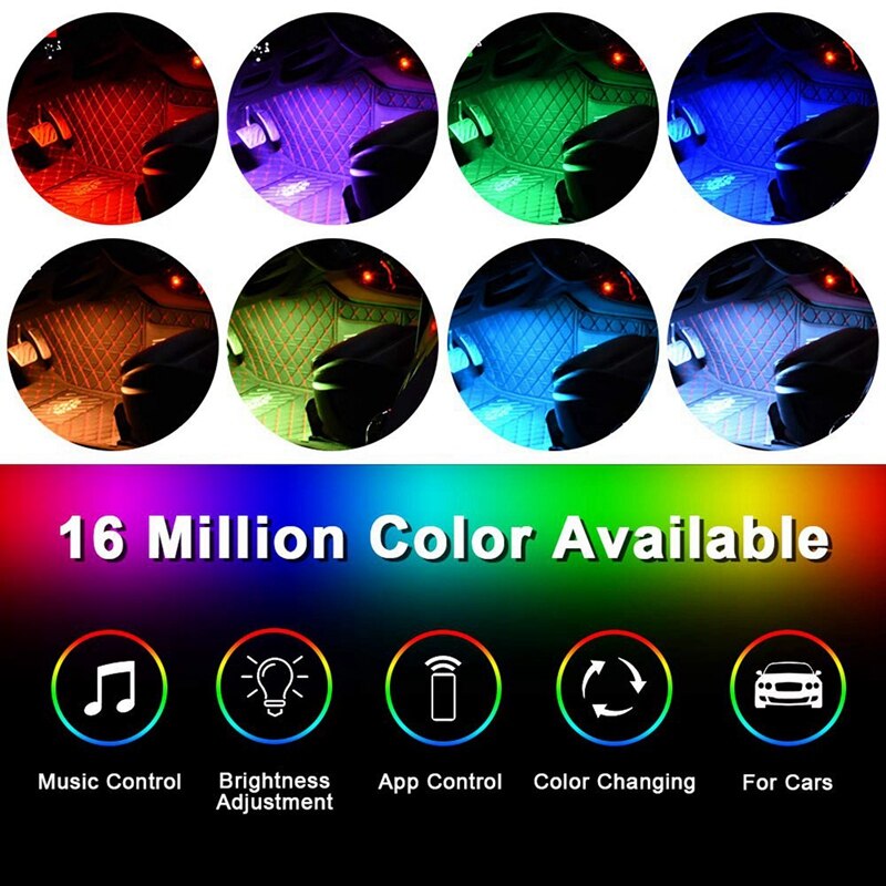 1pcs Foldable Car Racing Trailer Ring Tow Hook & 4pcs Car RGB LED Strip Lights APP Controlled, Waterproof with 48 LEDs