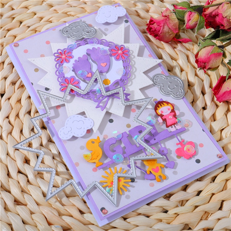 Kokorosa Baby Footprint with Boy Girl Letter Metal Cutting Dies Embossing Stencil Scrapbook Template Punch Paper Crafts