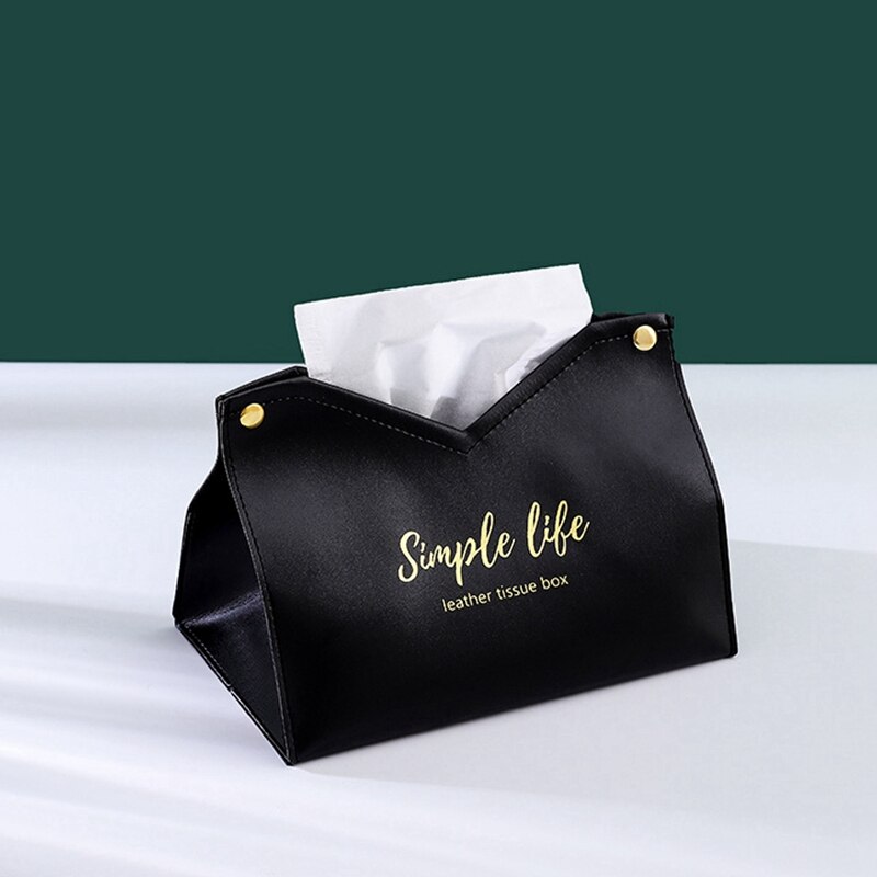 Caja de pañuelos de cuero PU, contenedor de pañuelos para coche, caja de bombeo, soporte para servilletas, caja de almacenamiento, servilletas, decoración para el hogar y la sala de estar: Black Simple