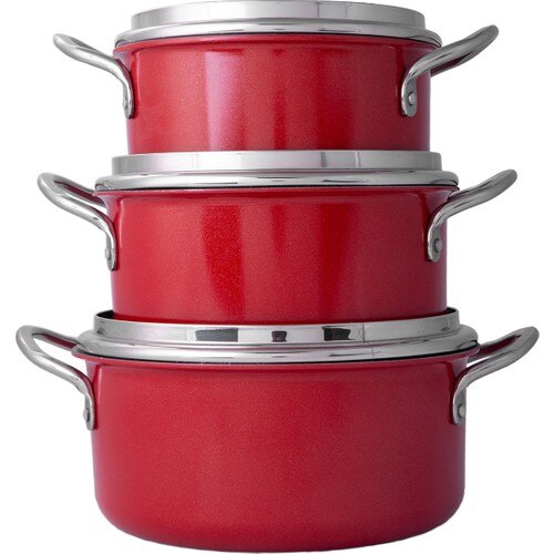 Emsan Aventura – ensemble d'ustensiles de cuisine rouge, 6 pièces, placage de granit