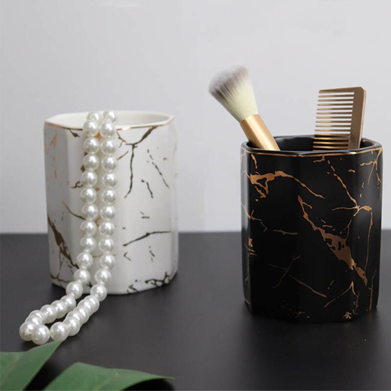 1 sztuk stojak na pędzle robić makijażu marmuru pędzle robić makijażu kubek ceramiczny Organizer robić przechowywania kosmetyków łazienkowy uchwyt na szczoteczkę robić zębów Caja Maquillaje