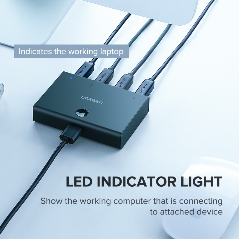 Ugreen KVM Switch USB Sharing Switcher 4/2 PCs Share 1 Device 4/2 Port KVM Selector for Keyboard Printer Monitor USB Switch
