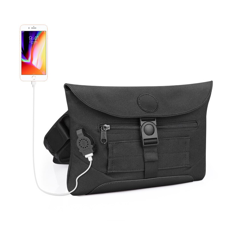 9.7 inch iPad Tablet USB Charging Chest Bag Multi-function Water Repellent Nylon Casual Small Shoulder Bags For Male