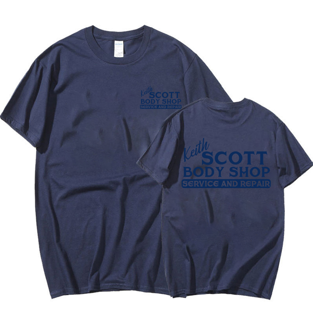 Keith Scott Body Shop T-shirt Tv Showe One Tree Hill Shirt Ravens Basketball Tee Retro 2 Side Print OTH Lucas Nathan Scott Tops: XL / Navy Blue