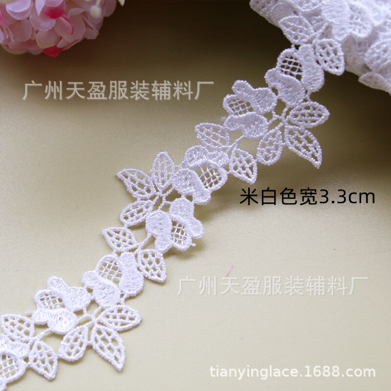 2Yards Polyester Blauw Roze Bloem Kant Trims Wateroplosbare Kant Lint Diy Ketting Ornamenten Bruiloft Kleding Accessoires 3Cm: ivory