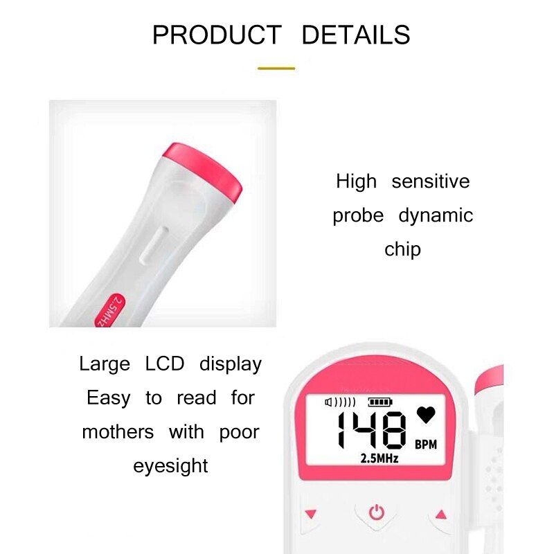 Foetale Doppler Ultrasound Geluid Baby Heartbeat Monitor Detector Led Digitale Prenatale Pocket Fetal Doppler