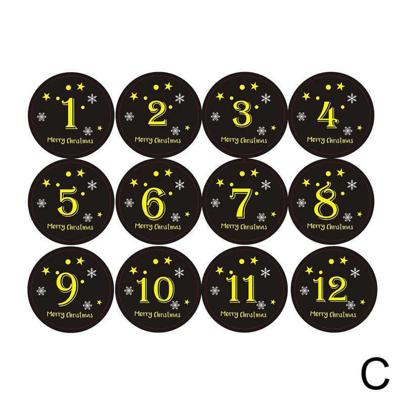1pc Christmas Countdown Number Sticker Round Digital Packaging Decor Stationery Labels Party Xmas Sticker Sealing Sticker P C6e3: C