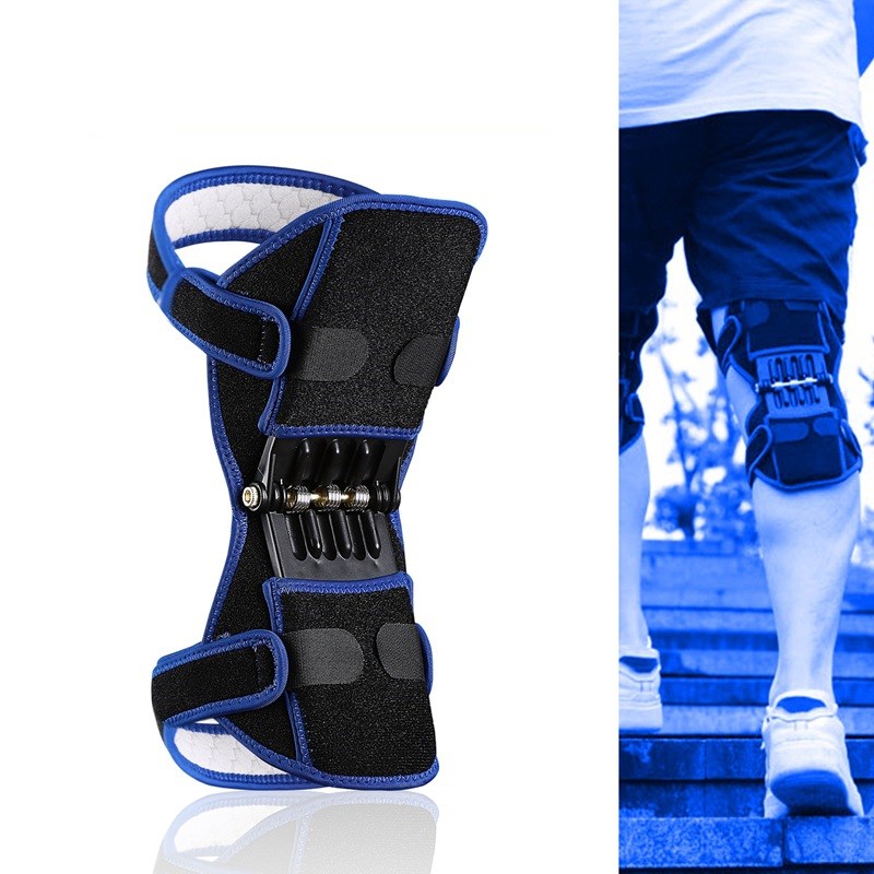 Stabilisateur genou Booster Joint soutien genouillères respirant escalade Pad soutien genouillères puissant rebond extérieur jambe protecteur: 1PCS-Blue