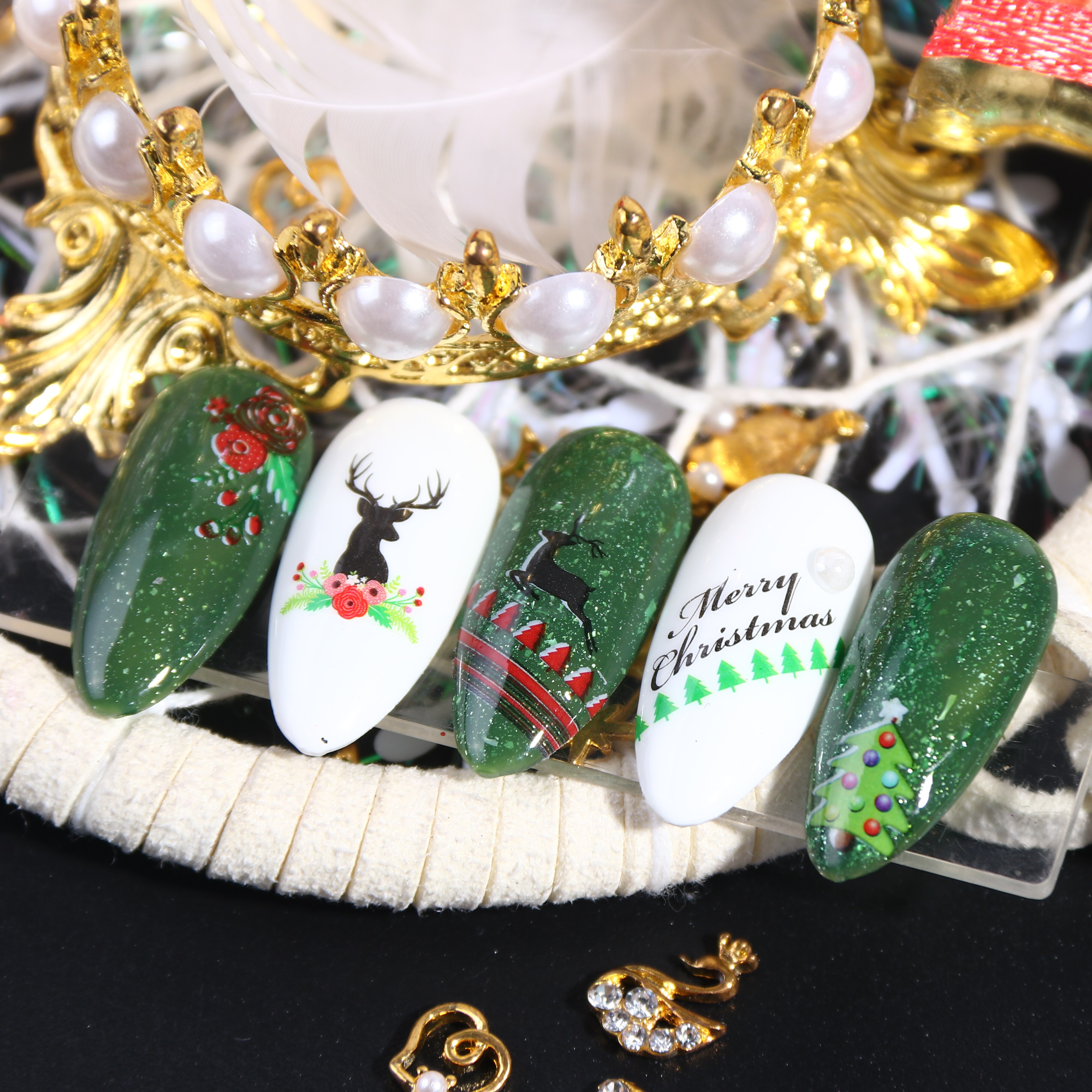Deslizador de uñas de Navidad, 1 Uds., de uñas de Año de Papá Noel, Elk, muñeco de nieve, ciervo, tamaño grande, cubierta completa, pegatina de transferencia de uñas de agua GLBN/A-1