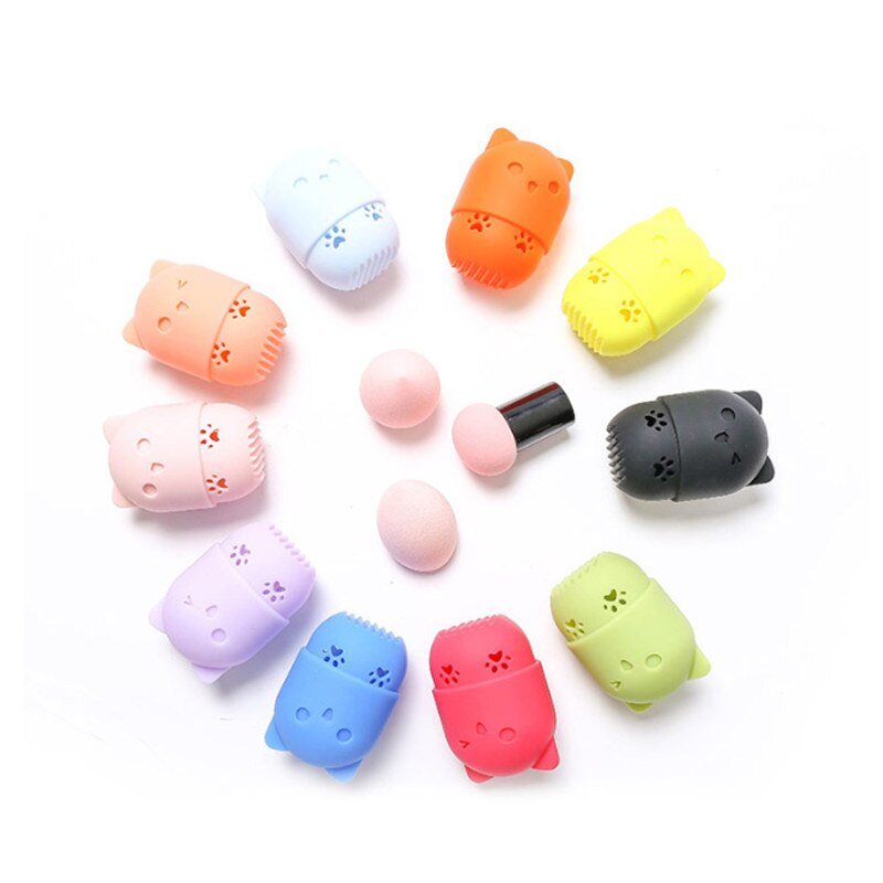 Kitten Soft Silicone Powder Puff Drying Puff Blender Beauty Sponge Travel Case Holder Sponge Egg Capsule Display Rack Egg
