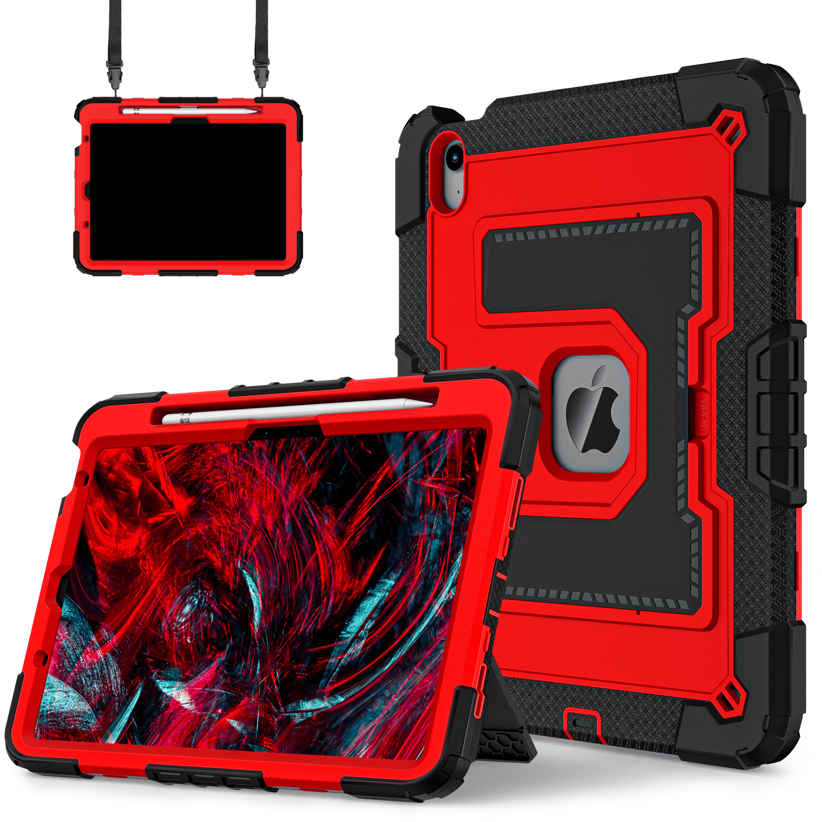 Tabletcover til ipad air 4 5 6th , roterende håndtag, stativ med pennebakke, stødsikkert, robust cover, sikker, giftfri, blød silikone
