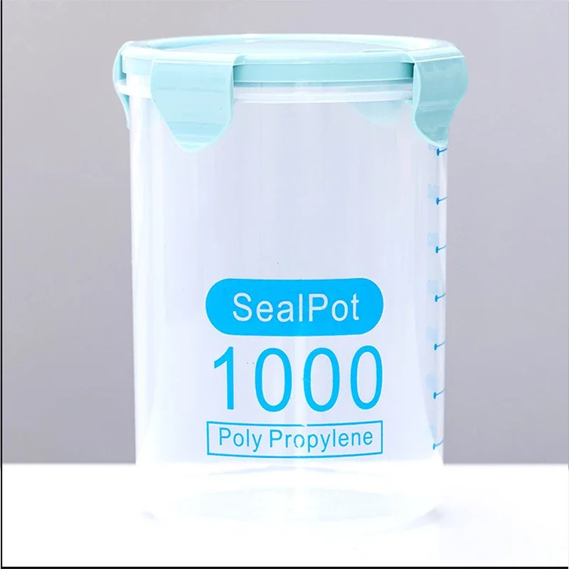 Botes de almacenamiento de alimentos de cocina con escala, organizador multigrano, tarro sellado, lata de plástico a prueba de humedad, tanque de almacenamiento hermético: Transparente