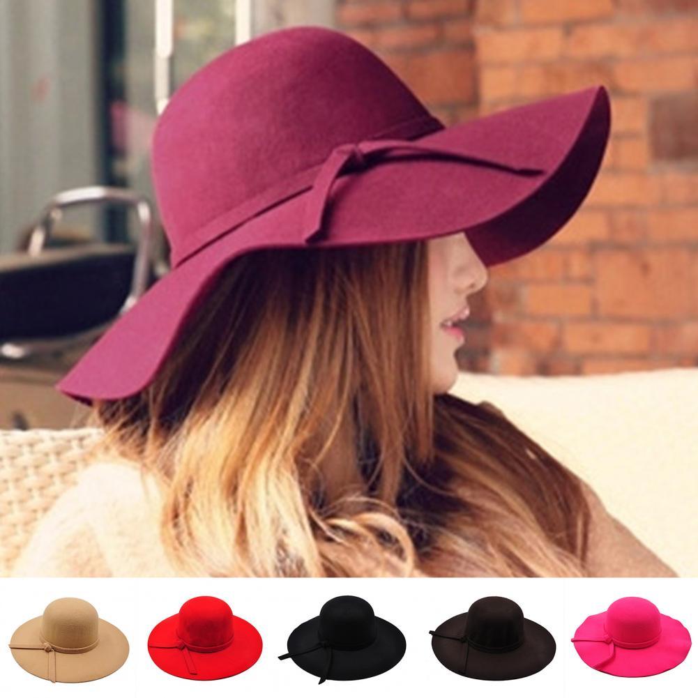 Gorro de lana con visera ancha y lazo para mujer, gorro de playa con visera ancha, redondo, cálido, con protección solar, para otoño e invierno,