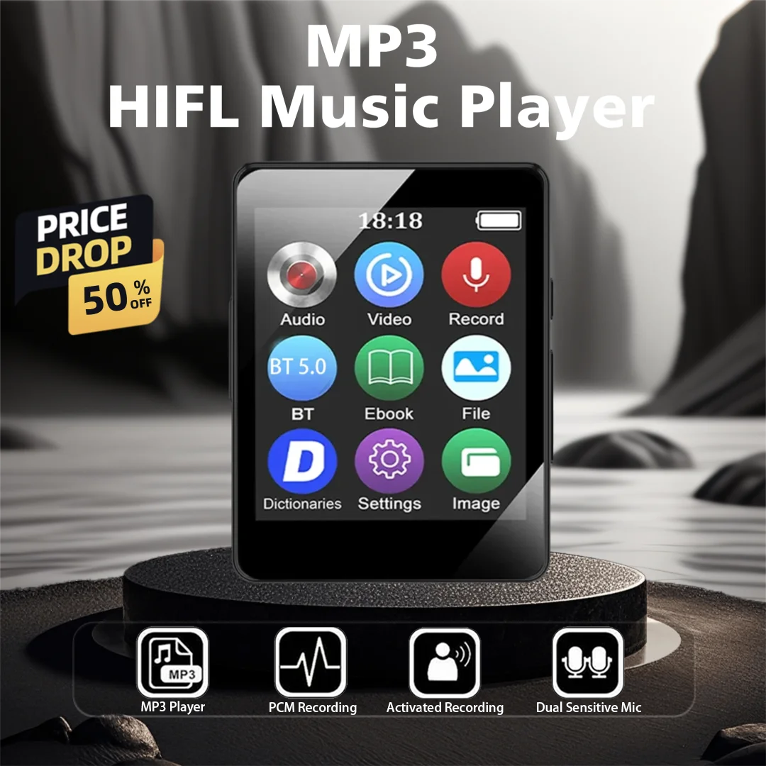 Reprodutor Portátil MP3 MP4 com Alto-falante Estéreo, Bluetooth 5.0, Walkman, E-book, Gravador de Voz e Reprodutor de Música e Vídeo