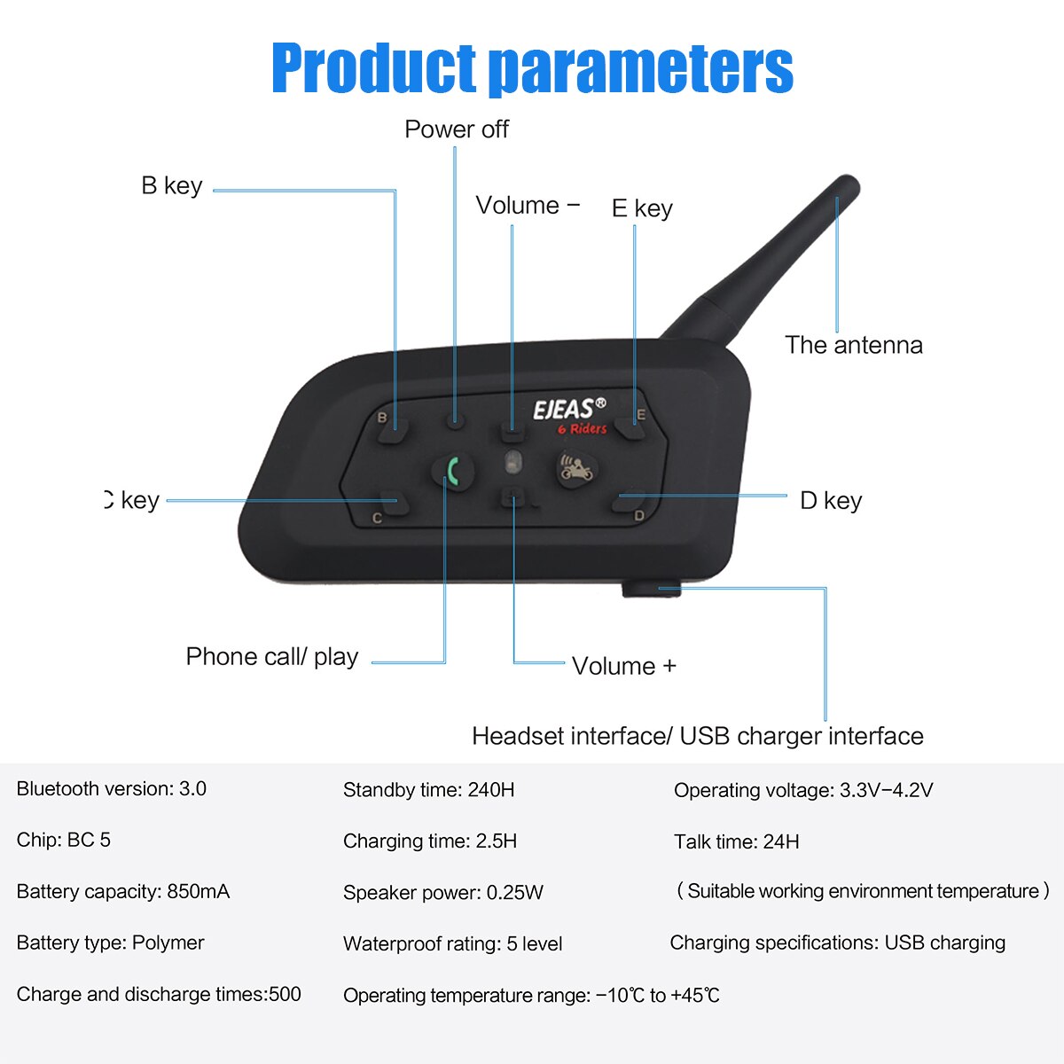 Motorcycle Helmet Wireless Bluetooth Intercom High-power Headset 6 Riders 1200m Waterproof Interphone Moto Car Accessories