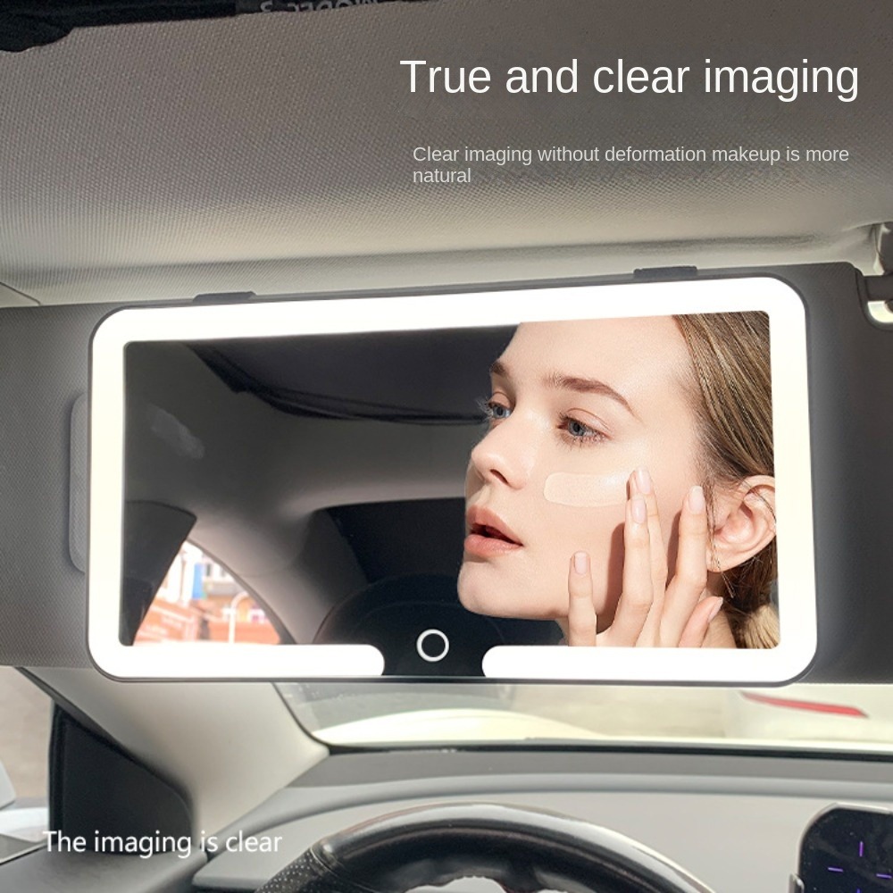 Espejo de maquillaje para parasol de coche, pantalla táctil LED, brillo ajustable, conmutable, espejo de maquillaje Interior de coche, espejo de tocador de carga