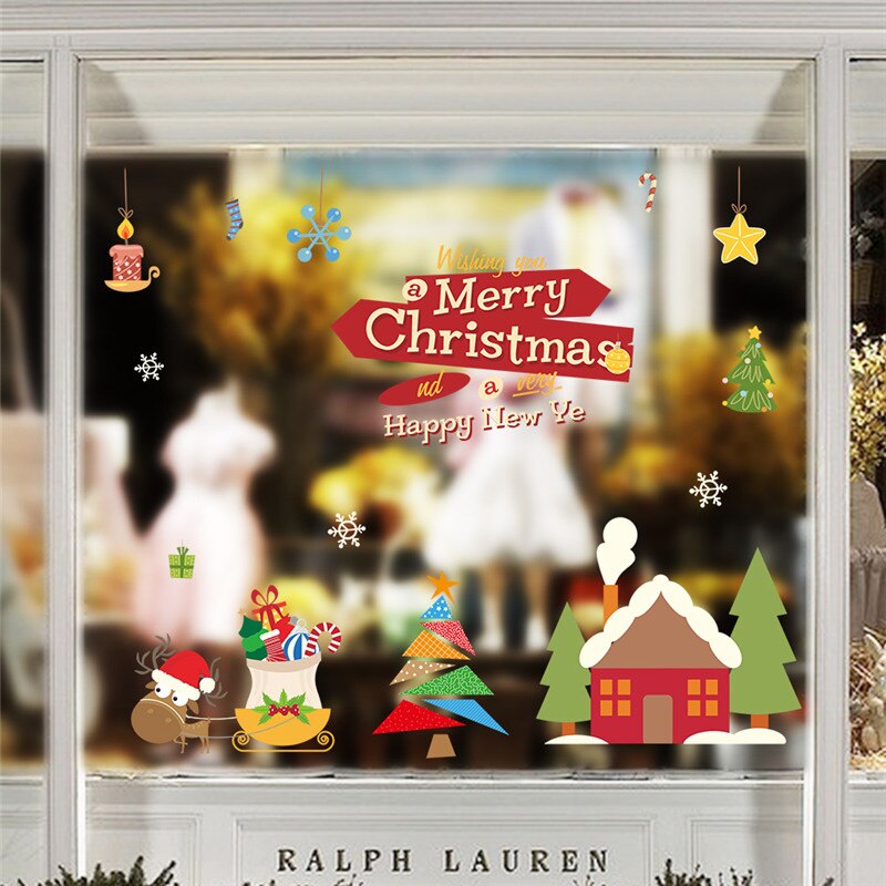 Kerst Elements Muurstickers etalage Office Home Decoratie Diy Kerstman Rendier Sneeuwpop Xmas Tree Snowfake Decal: xmas121