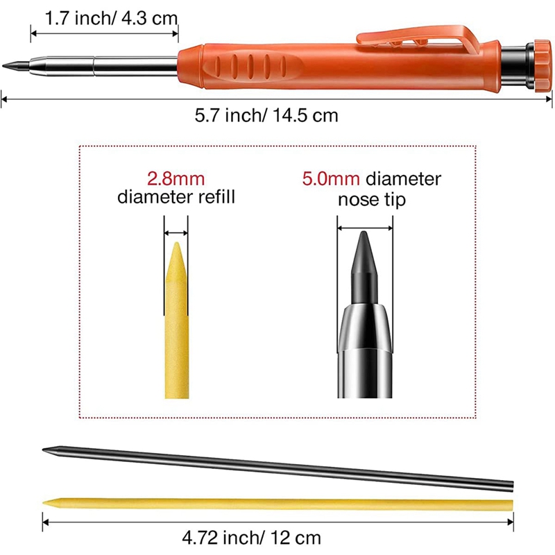 4 Pack Solid Timmerman Potlood Met 24 Refill Leads Diep Gat Vulpotlood Ingebouwde Puntenslijper Vloeren Marker Tool