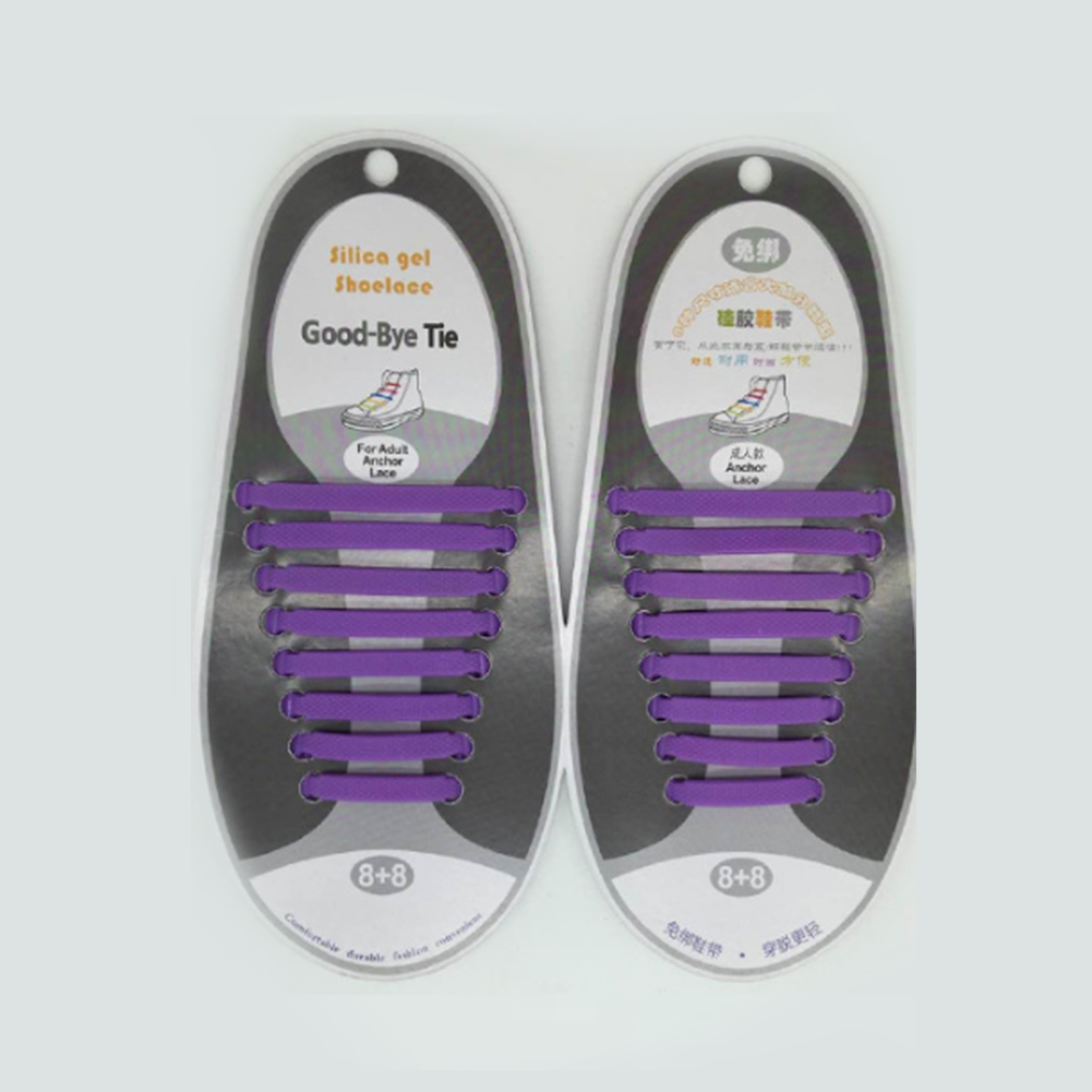 16 stuks siliconen veters, elastische veters, speciale veters zonder strik voor heren en dames, elastische veters, rubberen sneakers, 13 kleuren: Paars