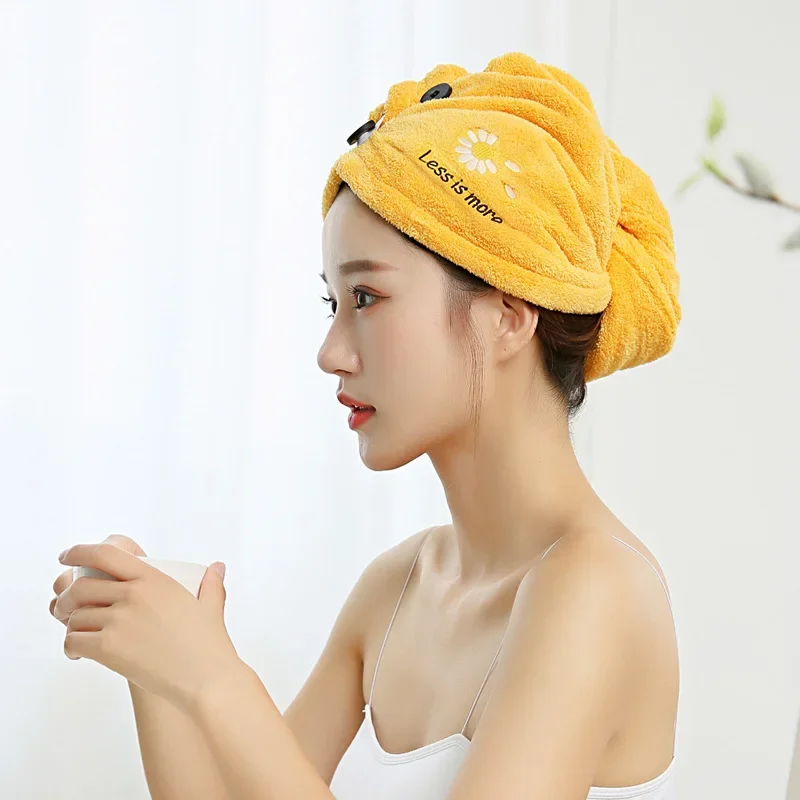 Kvinner mikrofiber håndkle hår håndkle badehåndklær til voksne hjemme frotté håndklær dårlig serviett de douche turban til tørking av hår: Blomst gul