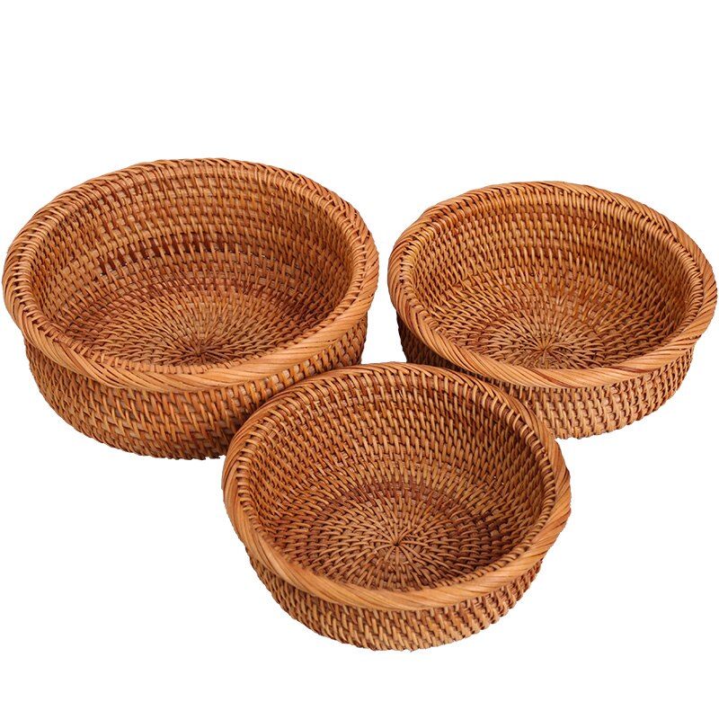 3st Handgemaakte Rotan Broedmand Set - Ronde Geweven Opbergmand voor Voedsel, Fruit, Groenten: Default Title