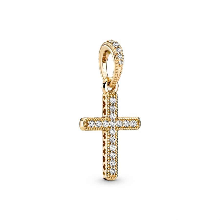 Abalorio colgante de corazón infinito y cruz brillante chapada en oro , compatible con pulsera de plata de ley 925 Original, joyería DIY: Blanco