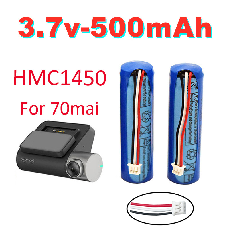 3.7V 500mAh Battery For 70mai Dash Cam A800 HMC1450 Accumulator Replacement Batterie 3-wire Plug 14*50mm