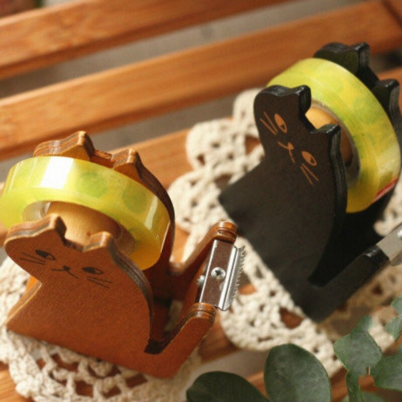 Porte-ruban adhésif en bois Style Vintage, distributeur de ruban adhésif Style chat mignon, fourniture de papeterie de bureau, outil de scellage de coupe de ruban adhésif