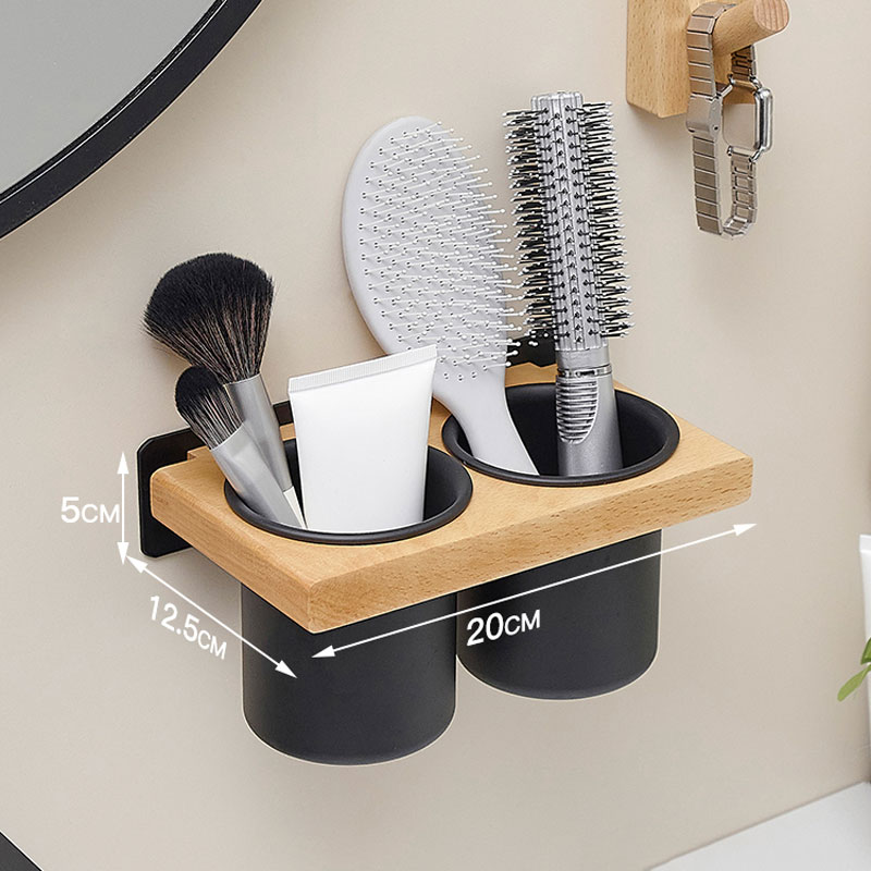 Bathroom Wall Mount Hair Dryer Holder Hair Care & Styling Tool Organizer, Farmhouse Wooden Beauty Hair Appliance Holder: Red