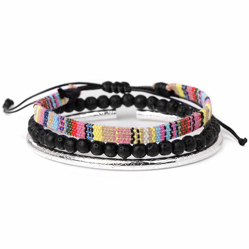 W stylu bohema z bawełny splot liny bransoletki przyjaźni dla kobiety mężczyźni Mini bransoletka z koralików Lava zestaw Handmade bransoletki biżuteria etniczna prezenty: 9.