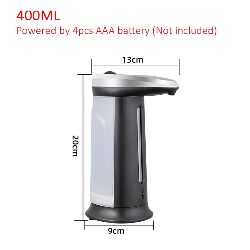 Automatic Soap Dispenser Touchless Smart Sensor Liquid Soap Dispenser Pump Hand Free Detergent Dispensador for Bathroom Kitchen: 400ML Black