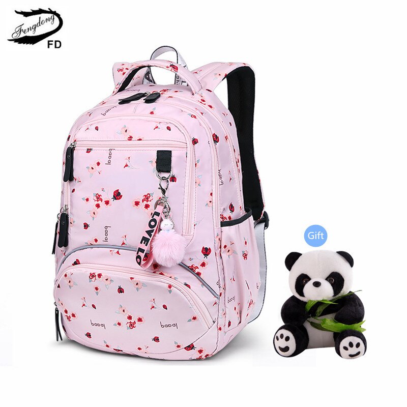 Fengdong school bags for girls waterproof kawaii school backpack kids cute backpack schoolbag girl backpacks for children: pink flower