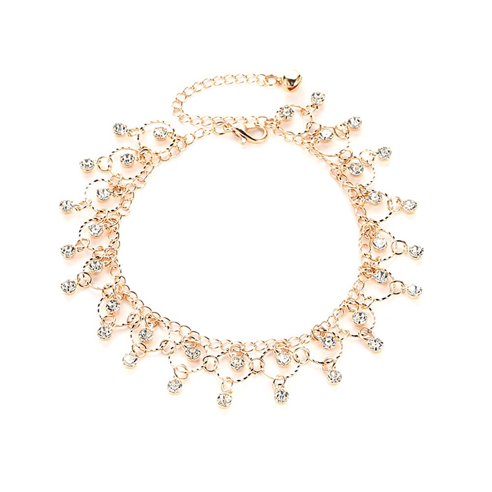 Mode Bohemen Kwastje Enkel Armbanden Voor Vrouwen Sexy Strass Hanger Voet Ketting Sieraden Strand Accessoires: Gold
