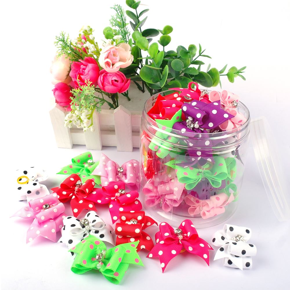 20/50/pcs Leuke Pet Grooming Accessoires Hond Haarelastiekjes Met Elastiekjes Crystal Rhinestone Boutique Voor Lange haar Kleine Hond Kat
