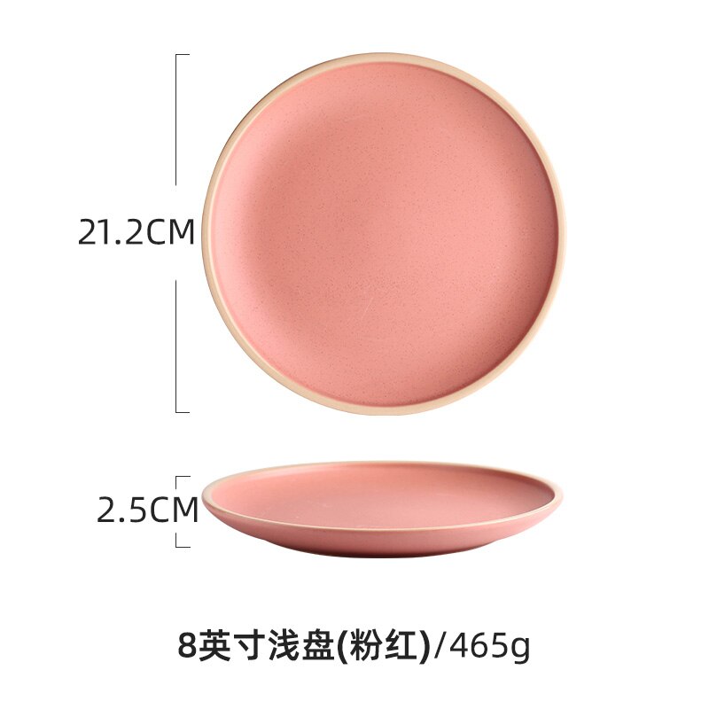 Japanese Ceramic Food Cute Plate Set Birthday Kitchen Dinner Sauce Plates Breakfast Serving Dessert Assiette Tableware OA50PS: 8 inches D1