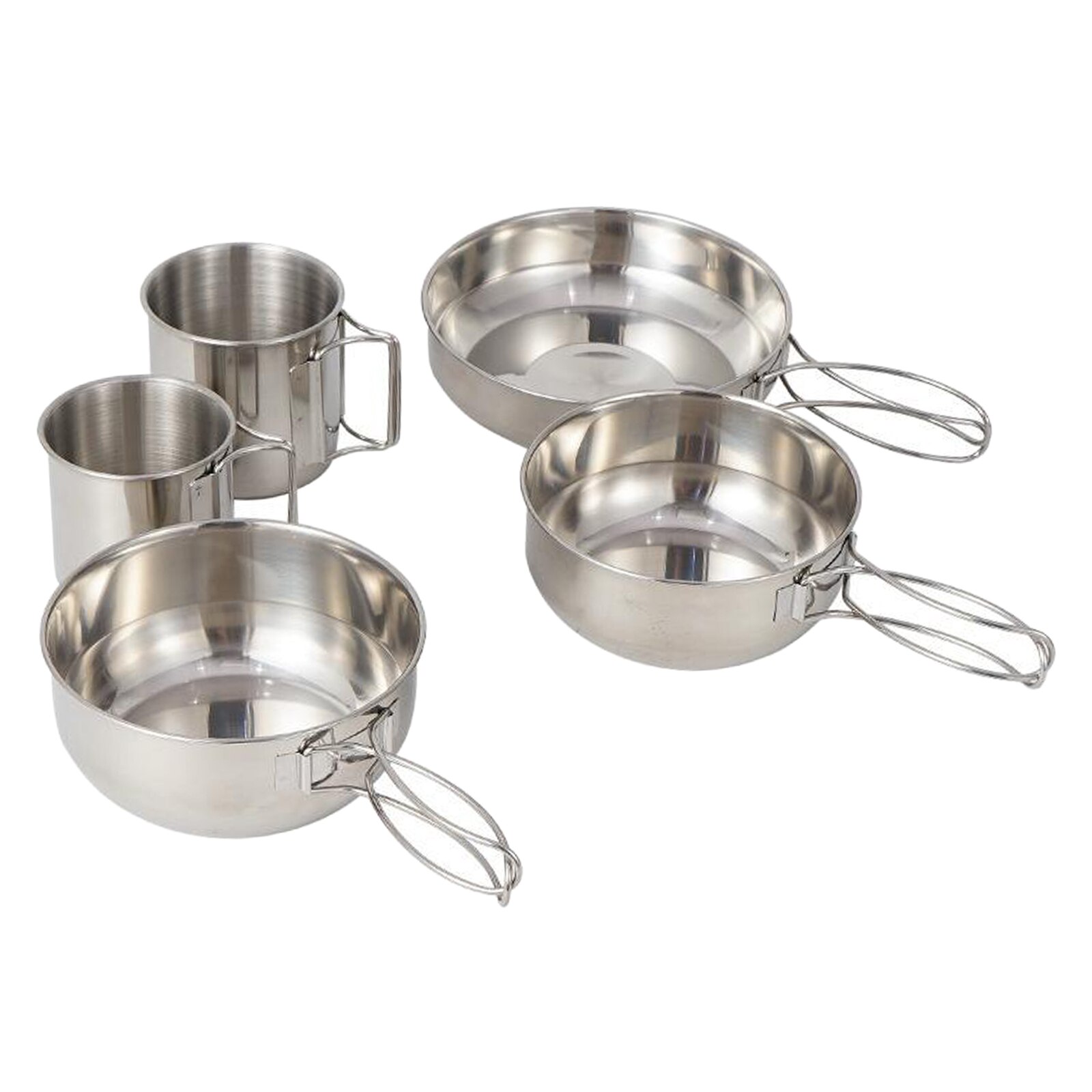 Ensemble de casseroles en acier inoxydable poli, vaisselle de table pour le Camping, comprend 5 pièces, tasses, bols