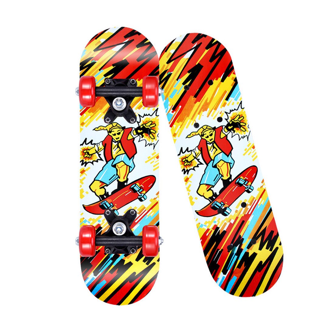 Double Rocker Skateboard Kids Longboard Cartoon Complete Cartoon Skateboards for Beginners For Boys Girls Kids Slide Plate: B