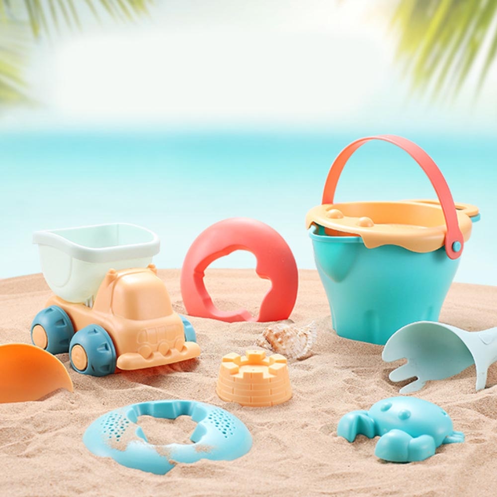 Spiaggia del bambino di Gioco Del Giocattolo Del Silicone Giocattoli Da Spiaggia Per I Bambini Sandbox Set Kit di Sabbia di Mare Secchio Rastrello Clessidra di Sabbia Stampi Strumento acqua Gioco